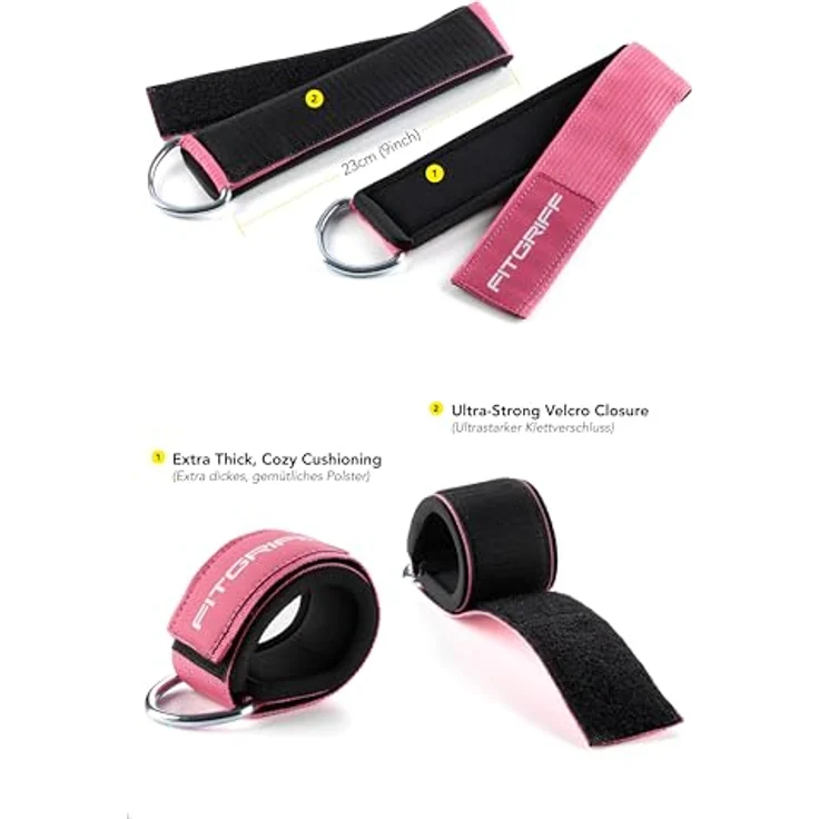 Fitgriff Komfort Fußschlaufen (2Stück) - für Fitness Training am Kabelzug - Fußfesseln für Damen und Herren (Pink) - Preisvergleich – Bild 3