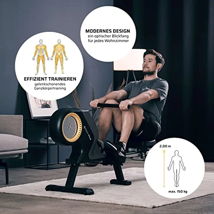 SportPlus Rudergerät für zuhause mit 8 Stufen, leises & wartungsfreies Magnetbremssystem, kompaktes Display, bis 150 kg – Bild 3