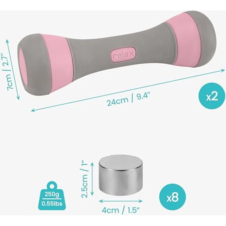 Belle Vous Verstellbare Hanteln 3-In-1 Set, 2er Pack 1-2KG (2.2-4.4lbs) mit 8x 250g Gewichtsblöcken, rutschfester Griff, für Männer und Frauen – Bild 2