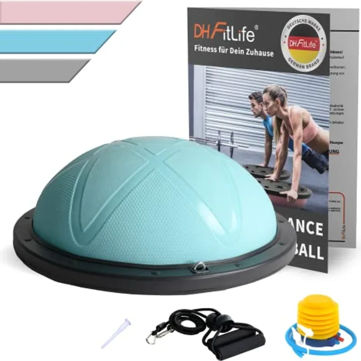 DH FitLife Balance Ball, Yoga Gleichgewichtstrainer Φ60*22cm, bis 200 KG belastbar, halber Gymnastikball Fitness Balance Board, Blau