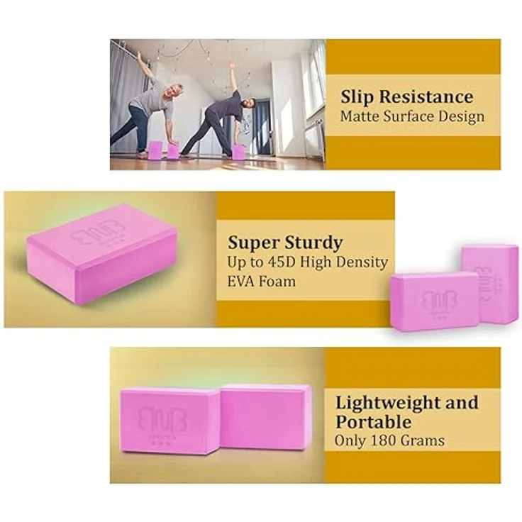 BNB SPORTS Premium Yoga Blöcke, rutschfest für Pilates & Fitness, Meditation Rosa, 2er Pack – Bild 2