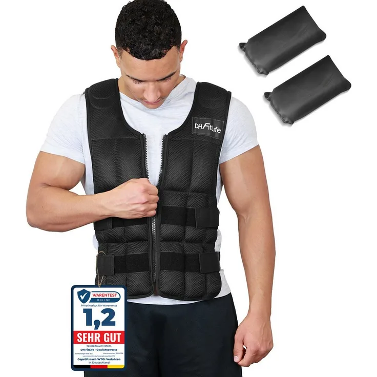 DH FitLife Gewichtsweste Verstellbar 10/20/30KG, Ergonomische Laufweste für Muskelaufbau und Krafttraining, Atmungsaktives Material für Damen und Herren