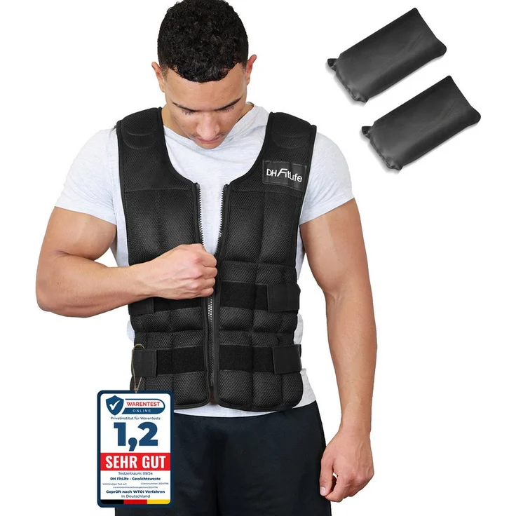 DH FitLife Gewichtsweste Verstellbar 10/20/30KG, Ergonomische Laufweste für Muskelaufbau und Krafttraining, Atmungsaktives Material für Damen und Herren