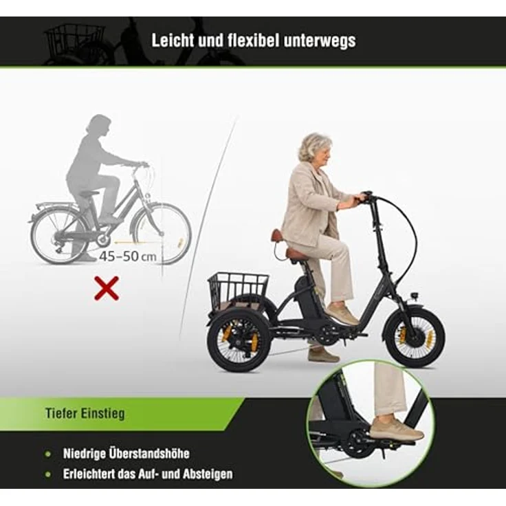 SachsenRAD T6S Comfort Air E-Dreirad fr Senioren, 16 Aluminium Klapprad  Trike mit Durchstiegrahmen, 36V/468Wh Akku, 6 km/h Schiebehilfe, Rcklicht  mit Bremsfunktion, inkl. Lastenkorb und Alarmanlage: Tests, Infos &  Preisvergleich