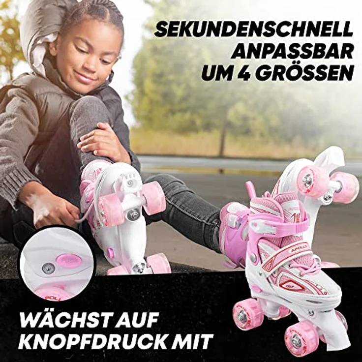 Apollo Rollschuhe LED Rollschuhe größenverstellbar Super Quads X-Pro, größenverstellbare Roller Skates für Mädchen und Jungen - Größen 31-42, LED Räder, verstellbar von Größe 31-42 – Bild 2