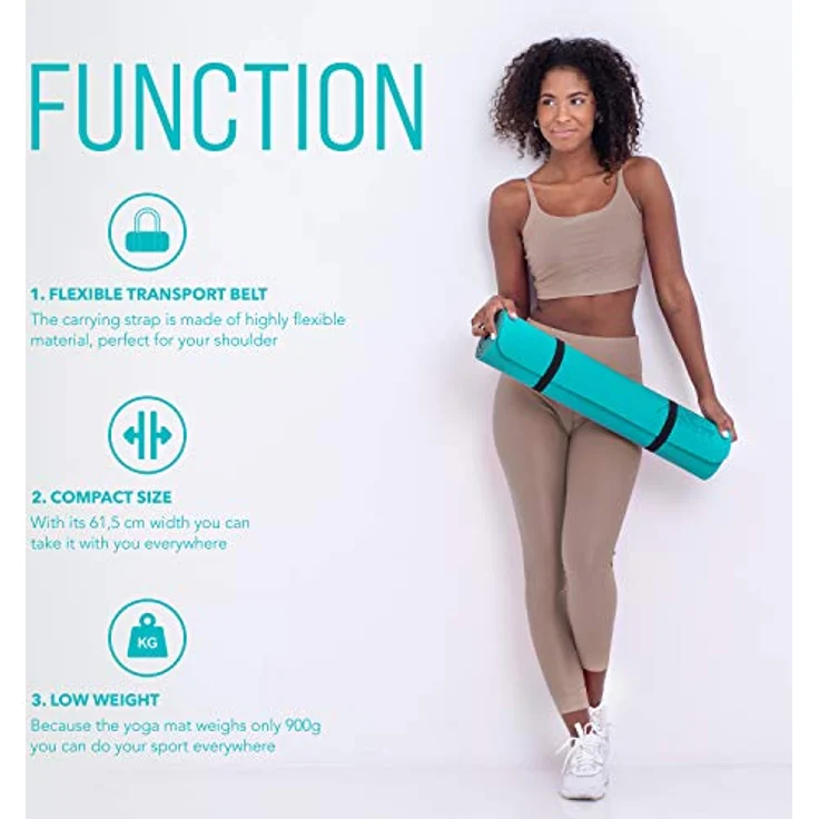 RE:SPORT Yogamatte Phthalatfrei - Gymnastikmatte rutschfest, Fitnessmatte schadstofffrei, Trainingsmatte mit Tragegurt 183 x 61 x 0,6 cm – Bild 4