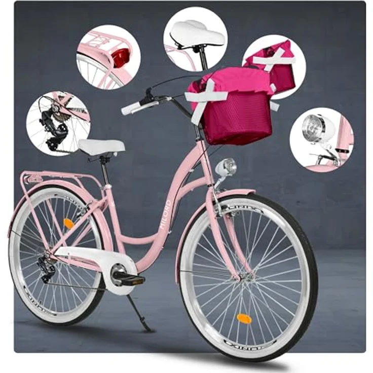 Milordbikes City-Fahrrad, Pink, 46 cm, leichtes Metall, mit hinterem Träger und hochwertigen Aluminiumfelgen – Bild 7