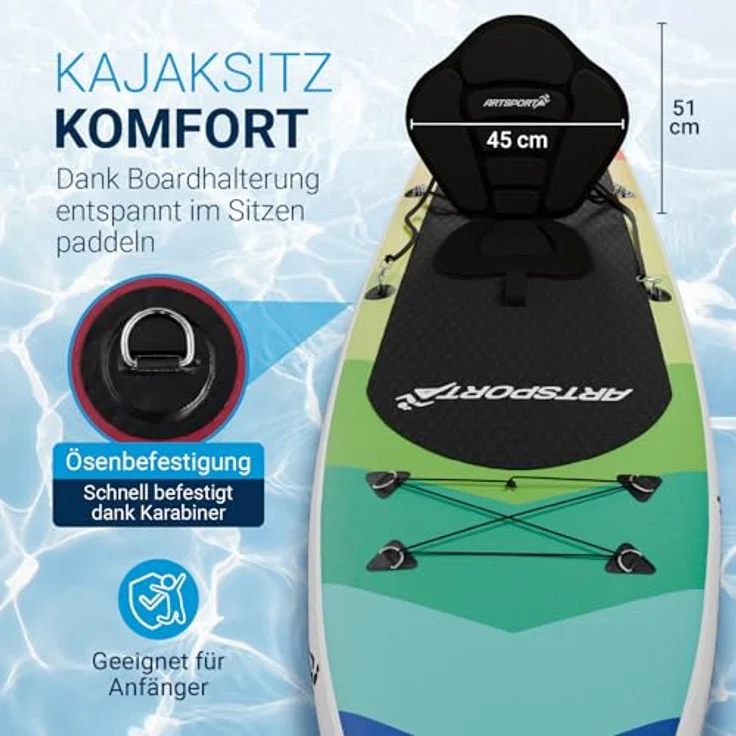 ARTSPORT® Stand Up Paddling Board Set Retro Love, aufblasbar 320 cm, inkl. Kajaksitz, Action-Cam Halterung & Zubehör, Tragkraft 150 kg – Bild 4