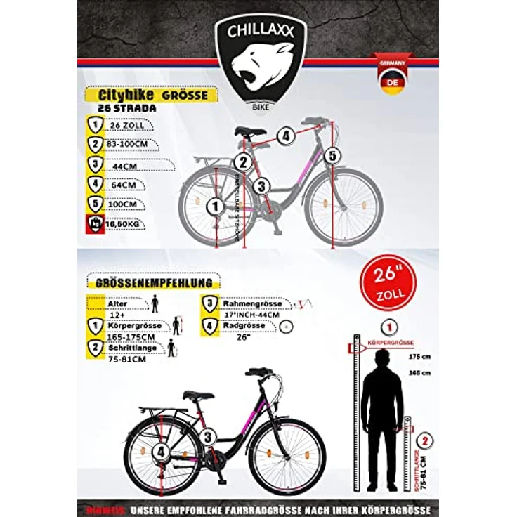 Chillaxx Strada Premium Citybike 26 Zoll in Schwarz-Braun V-Bremse - 21 Gang-Schaltung - Hollandfahrrad für Damen, Herren, Mädchen und Jungen – Bild 5
