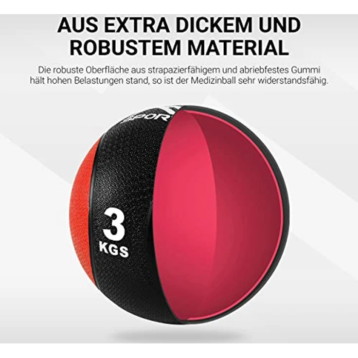 MSPORTS Medizinball 3 kg – Professionelle Studio-Qualität inkl. Übungsposter Gymnastikbälle – Bild 3