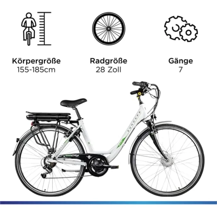 ZÜNDAPP E Bike 700c Damenrad Pedelec Z503 28 Zoll Elektrofahrrad in Weiß/Grün, 250W Motor, bis zu 135 km Reichweite – Bild 3