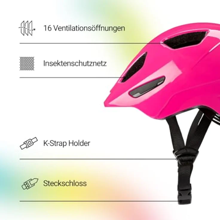 KED Dyno Kinderhelm – Sicherer Fahrradhelm mit In-Mold Technologie, verstellbarer Passform & Reflektoren, leicht und komfortabel für Kinder, Sky Pink Glossy, Größe 52-57 (M) – Bild 2