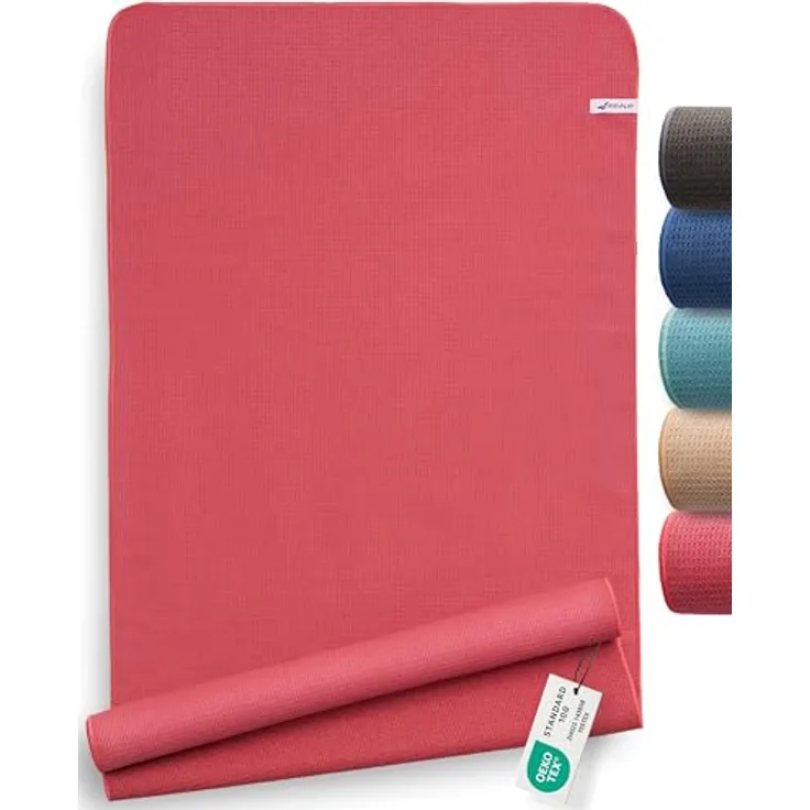 Fit-Flip Yoga Handtuch, rutschfest mit Noppen, schnelltrocknend aus Mikrofaser, hygienische Auflage für Yogamatte, 185 x 63 cm – Raspberry
