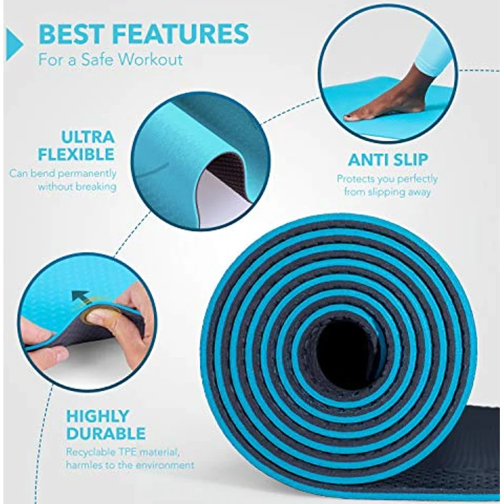 RE:SPORT Yogamatte Phthalatfrei - Gymnastikmatte rutschfest, Fitnessmatte schadstofffrei, Trainingsmatte mit Tragegurt 183 x 61 x 0,6 cm – Bild 5