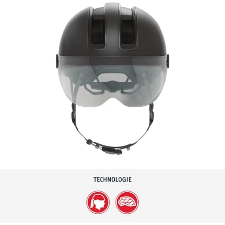 Abus HUD-Y ACE, Urbaner Velohelm mit integrierter LED und Glas-Visier, 51 - 55 cm – Bild 2