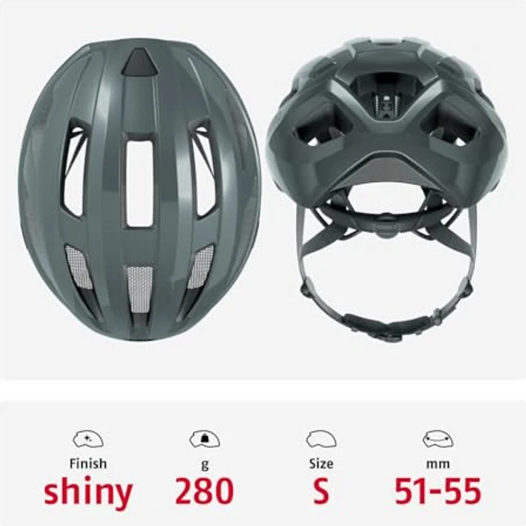 ABUS Rennradhelm Macator - sportiver Fahrradhelm für Einsteiger - auch für Zopfträger/-innen - für Damen und Herren - Grau Glänzend, Größe S – Bild 4