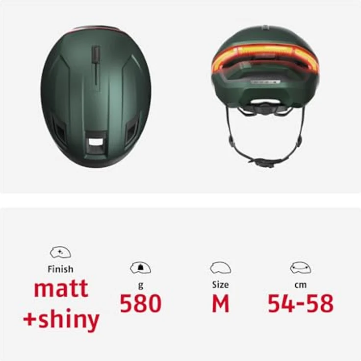 ABUS HYP-E Fahrradhelm, mit Frontlicht, Rücklicht und Blinklicht, geeignet für E-Bike und S-Pedelec, Grün, Größe M (54-58 cm) – Bild 5