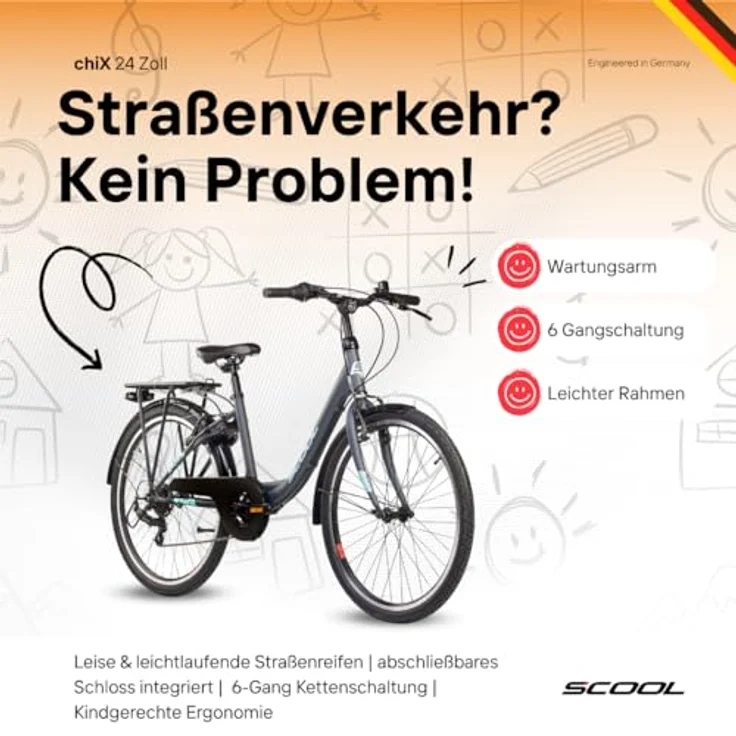 S’COOL Kinderfahrrad S'COOL chiX, 6 Gang Shimano Kettenschaltung, farbenfrohes Design – Bild 3