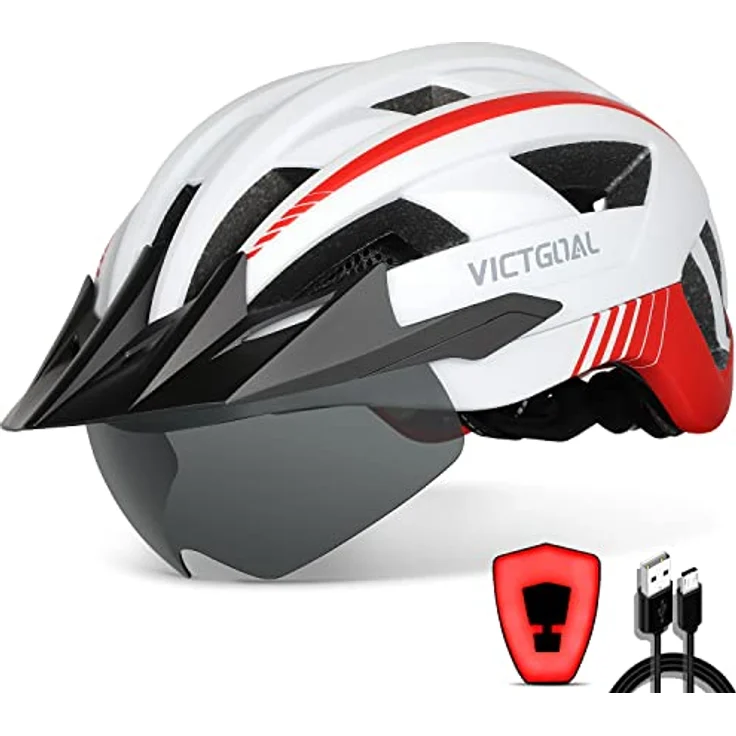 Victgoal VICTGOAL Fahrradhelm mit Visier, USB Rücklicht, abnehmbarer Magnetbrille, M-L-XL Grössenoptionen – Bild 1