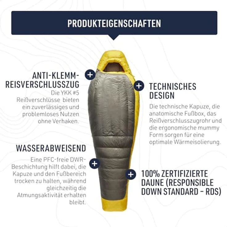 Sea to Summit Spark Ultralight Daunenschlafsack Long (-9°C), Mumienschlafsack mit 850+ Loft Ultra-Dry Down, 3 Jahreszeiten, Grey & Yellow, 786g – Bild 5