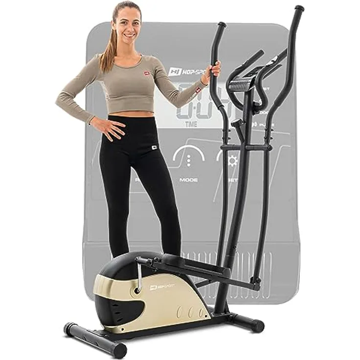 Hop-Sport Crosstrainer HS-003C Ergometer Ellipsentrainer Nordic Walking Stepper Ideal für Zuhause bis 120 kg (Gold)