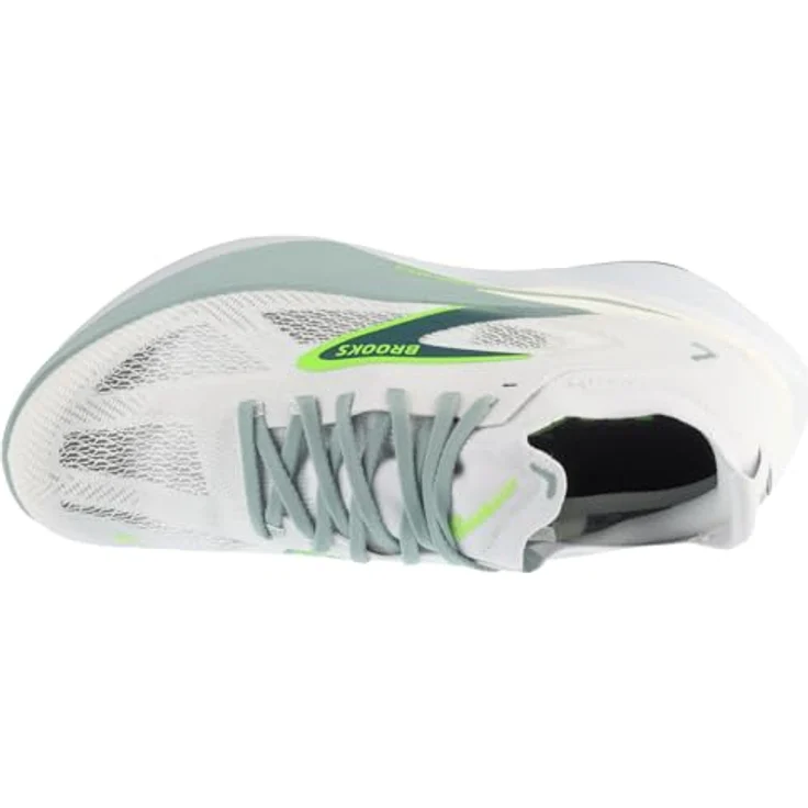 Brooks Hyperion Max 3, Laufschuhe mit atmungsaktivem Mesh, sockenähnlichem Schaft, weiß/grün, 10.0 – Bild 4