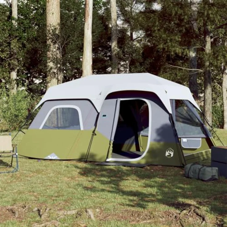 vidaXL Familienzelt, Campingzelt mit LED, Gruppenzelt für 9 Personen Quick Release, Outdoor Zelt mit Abnehmbarem Überzelt, Hellblau – Bild 2