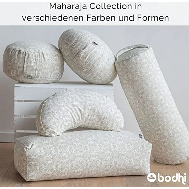 Bodhi Meditationskissen ZAFU | Sitzkissen mit Dehnfalten & praktischem Tragegriff | Bezug aus 100% Baumwolle | Bio-Dinkelfüllung | Höhe 19 cm | Maharaja Collection (Mandala/dunkelblau) – Bild 5