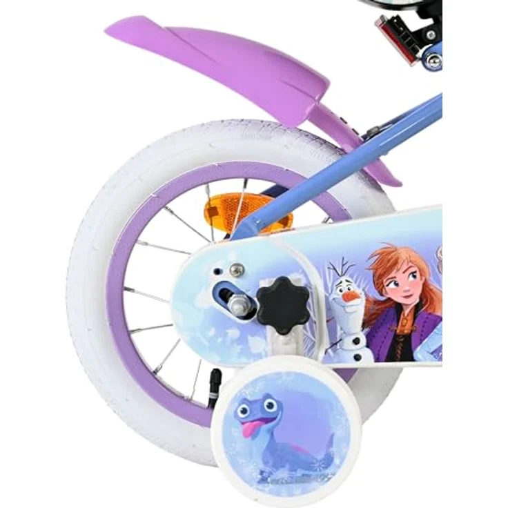 Volare Disney Frozen 2 Kinderfahrrad für Mädchen, 12 Zoll (30 cm), Blau/Lila, mit abnehmbaren Stützrädern und höhenverstellbarem Sattel und Lenker – Bild 3