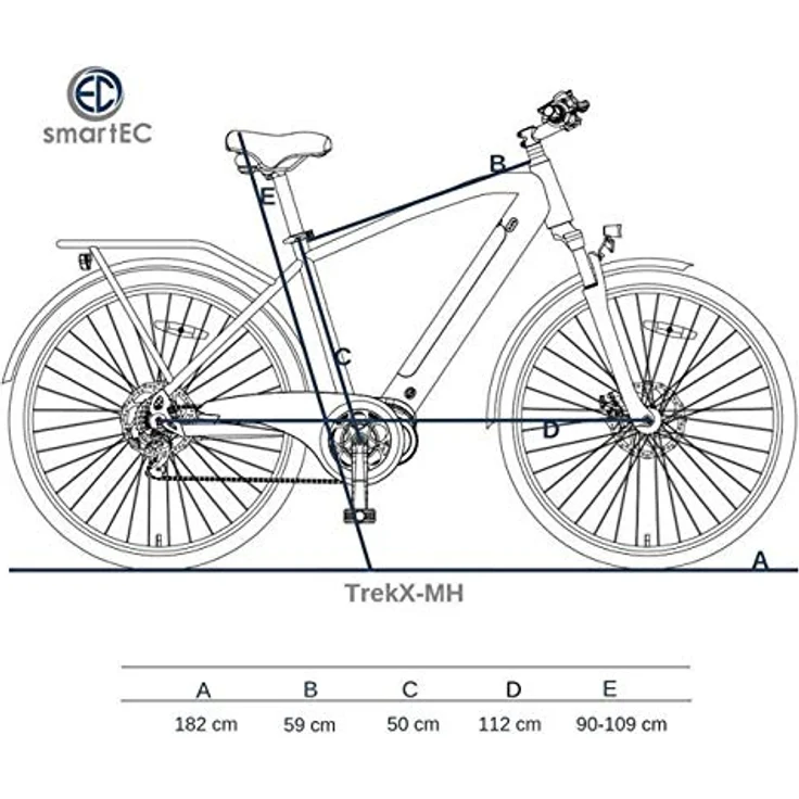 smartEC TrekX-MH E-Bike Trekking Herren 250W Mittelmotor Li-Ion-Akku 36V/13Ah Elektrofahrrad 28 Zoll Reichweite 90km bis 25 km/h Trekking City – Bild 2
