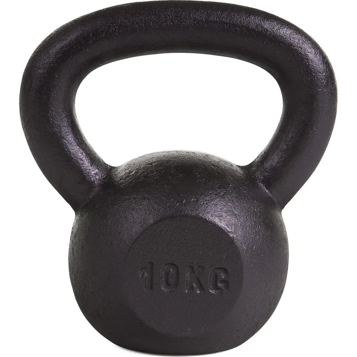 Sport-Thieme Kettlebell, 10 kg aus massivem Gusseisen, rutschfeste Griffe, schwarz