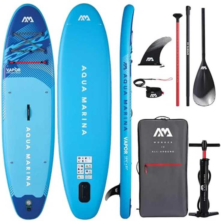 Aqua Marina Vapor Aufblasbares Stand-Up-Paddleboard-Paket, 3 m, mit stabiler Konturenform und komfortablem Sandwellen-EVA-Fußpolster, rotem Spanngurt und weichem Neopren-Tragegriff