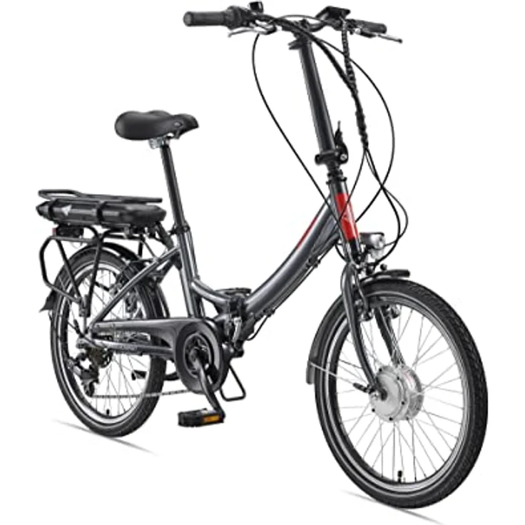TELEFUNKEN E-Bike Klapprad Elektrofahrrad Alu, 7 Gang Shimano Kettenschaltung - Pedelec Faltrad Leicht, 250 W und 10,4 Ah / 36 V Lithium-Ionen-Akku, LCD-Display, 20 Zoll, Kompakt F810, Anthrazit – Bild 1