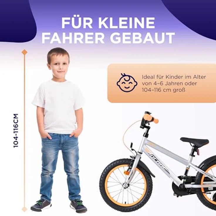 Volare Kindervelo 16", robustes Kinderfahrrad für Jungen und Mädchen – Bild 6