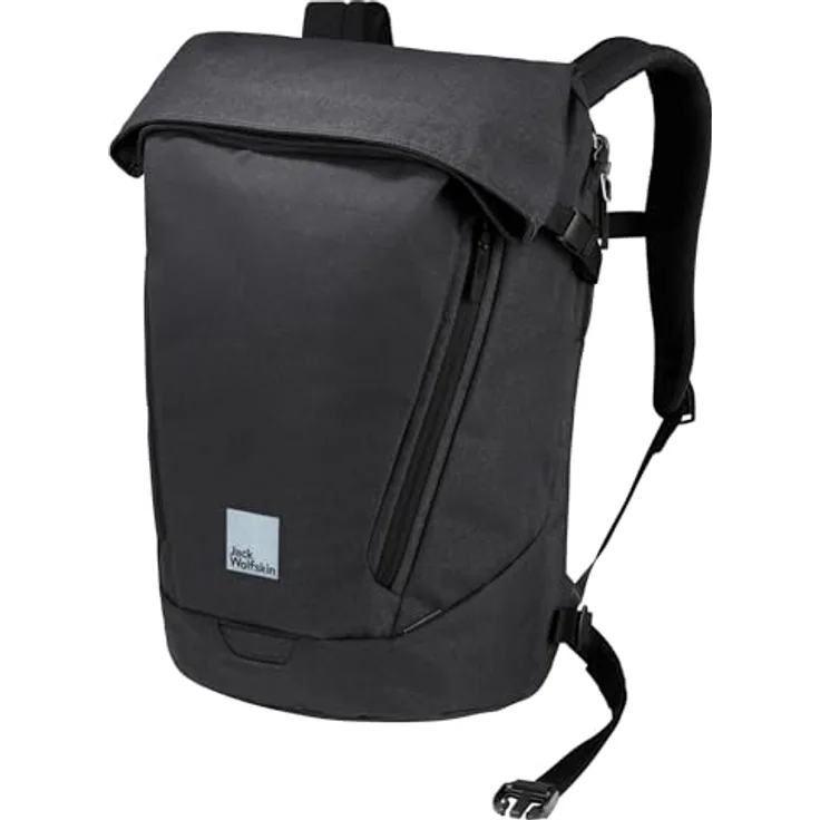 Jack Wolfskin Mainkai Rolltop, Robuster Pendler-Rucksack in extrem wasserdichtem Material, schwarz