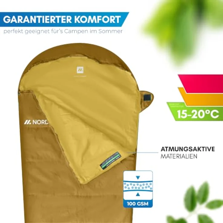 NORDMUT® Schlafsack Erwachsene, Mumienschlafsack ultraleicht (900/1500g), 3-Jahreszeiten (250 GSM) & Sommerschlafsack (100 GSM) für Camping, Outdoor & Festivals, kompaktes Packmaß 25 x 40 cm – Bild 4