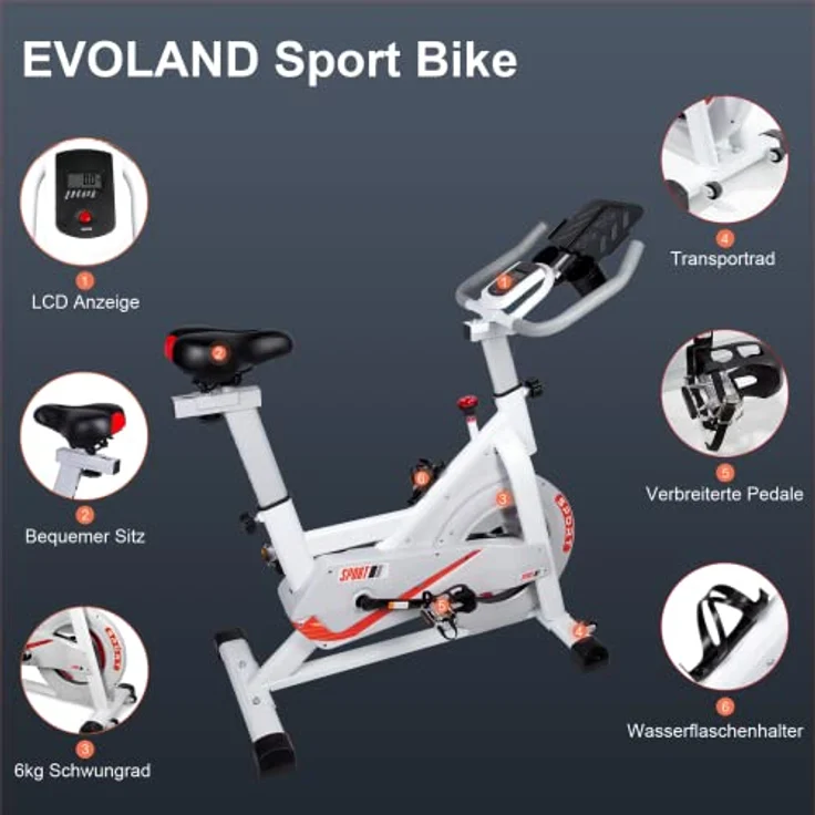 Heimtrainer für den Innenbereich, EVOLAND Profi-Heimtrainer, LCD-Display, Statische Stabilität Heimtrainer Fahrrad, Halterung für Wasserkocher, Verstellbarer Sitz – Bild 3