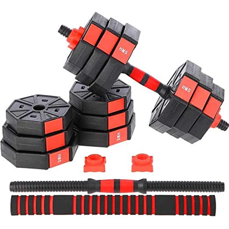 HMS Fitness Hanteln + Langhantel Set, komplett mit 20 kg Zement-Trainingsgewichten, PVC und Eisen, Gesamtlänge 105,9 cm – Bild 4