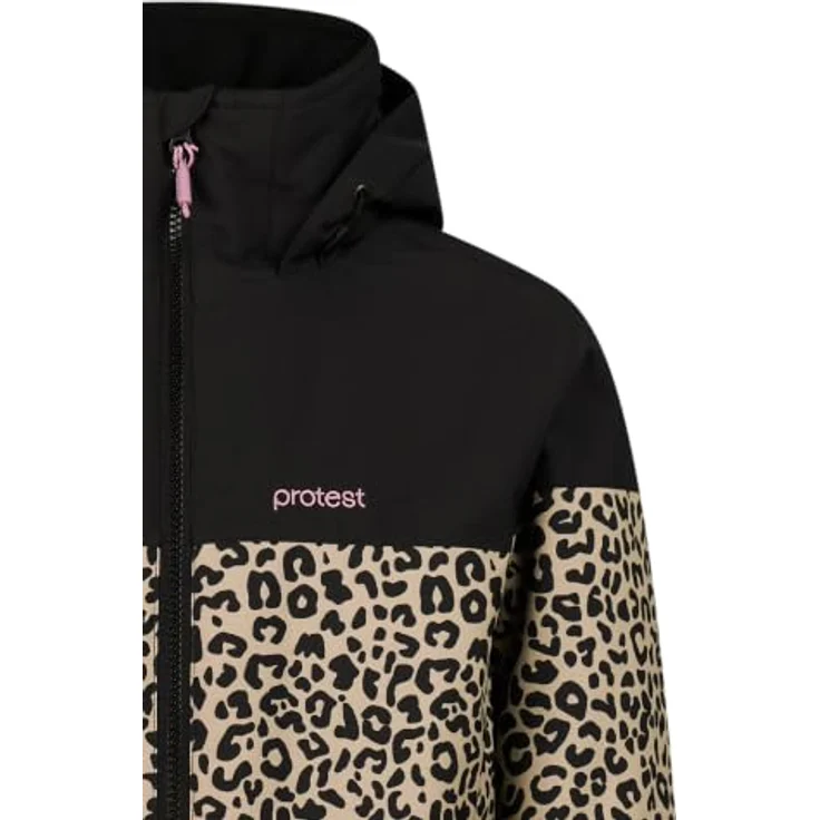 PROTEST Prtdeline Jr, Ski- und Snowboardjacke für Mädchen, wind- und wasserdicht, mit Animal-Print, true black, Größe 140 – Bild 4