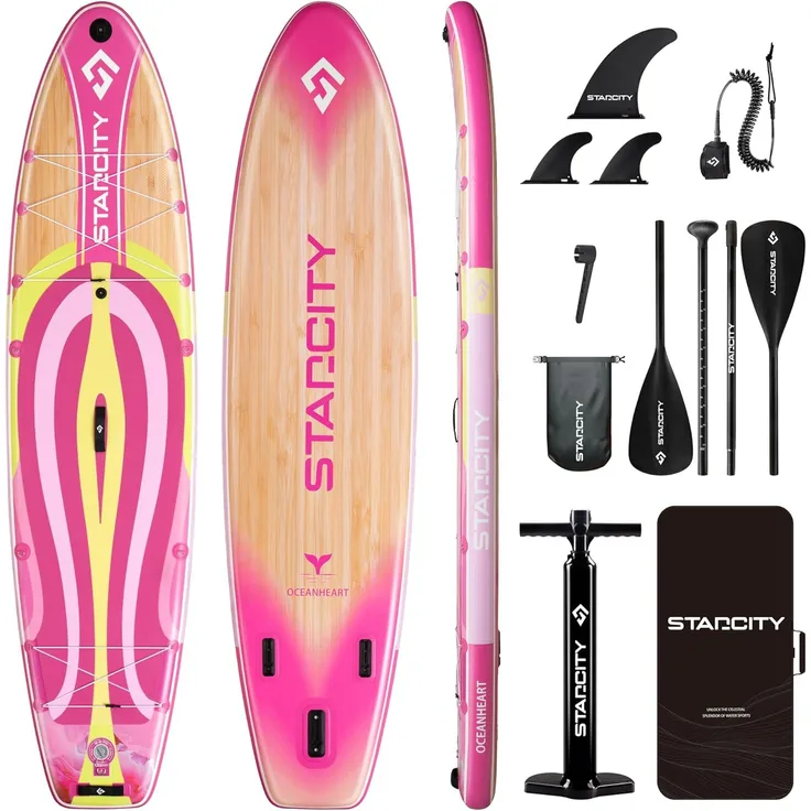 COIL Aufblasbares SUP-Board Komplettset, 351 cm, 195 kg, stabil, inkl. Paddel, Pumpe und wasserdichter Handytasche, Rosa