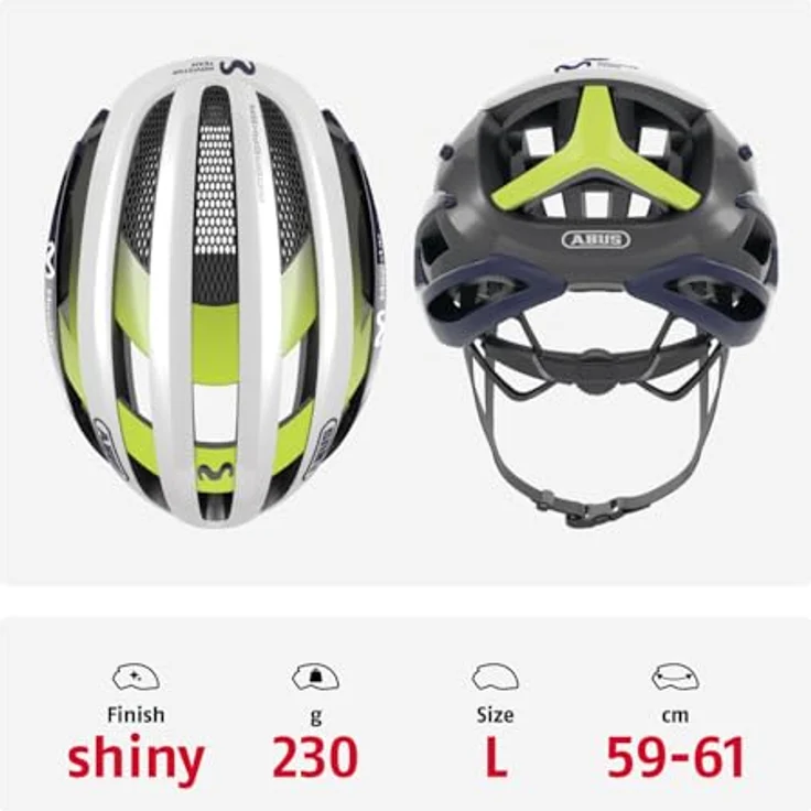 ABUS AirBreaker Rennradhelm, High-End Fahrradhelm für den professionellen Radsport, optimal belüftet und aerodynamisch, Weiß/Blau (Movistar Team 24), Größe L – Bild 3