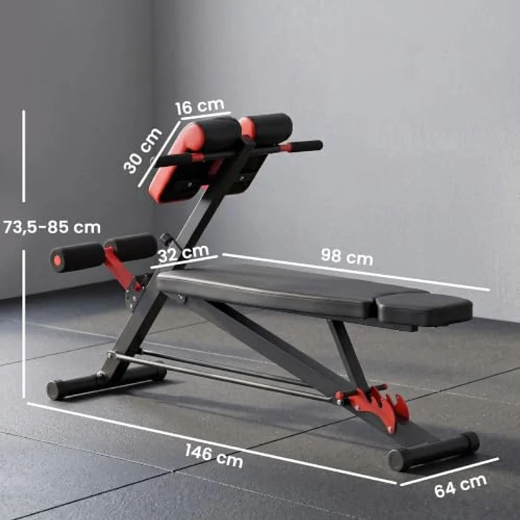 HOMCOM Hantelbank, Verstellbar, Stahl, bis 120 kg belastbar, Schwarz/Rot – Bild 9