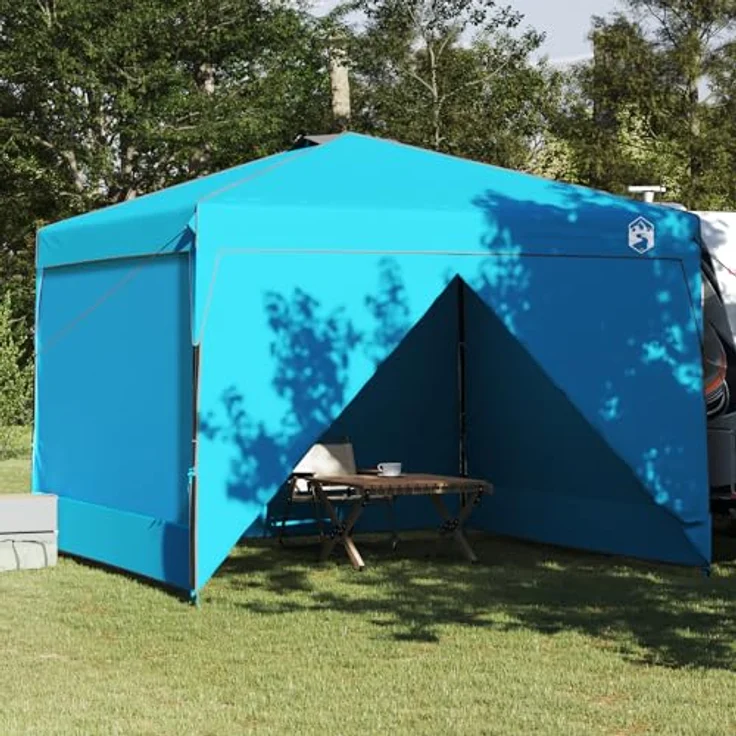 vidaXL Outdoor Event Zelt, 300 x 227/236/245 cm, blauer Oxford-Stoff, stabiler Aufbau mit Silber-Kleber, PA-Beschichtung, vorgefertigtes Gestell, Tragetasche, Abspannseil und Erdnägeln – Bild 2
