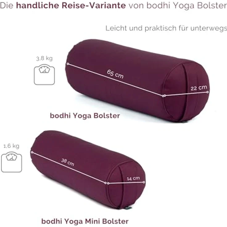 Bodhi Yoga Mini Bolster ECO | Ø 14 cm | 100% Bio-Baumwolle | Nackenrolle mit Buchweizenschalen | Yogabolster mit abnehmbarem und waschbarem Bezug | Yogarolle für Meditation | aubergine – Bild 8