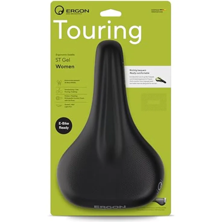 Ergon ST Gel Women, Fahrradsattel mit orthopädischer Comfortpolsterung und Entlastungskanal für Frauen, schwarz