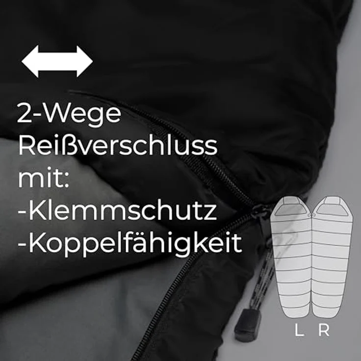 EXPLORER Tramper 300 Mumienschlafsack Schwarz, 3-4 Jahreszeiten, Komfort-Temperatur +13°C, leicht, 1500g, kompakt 22x33cm, 230x80x55cm für Camping und Trekking – Bild 5