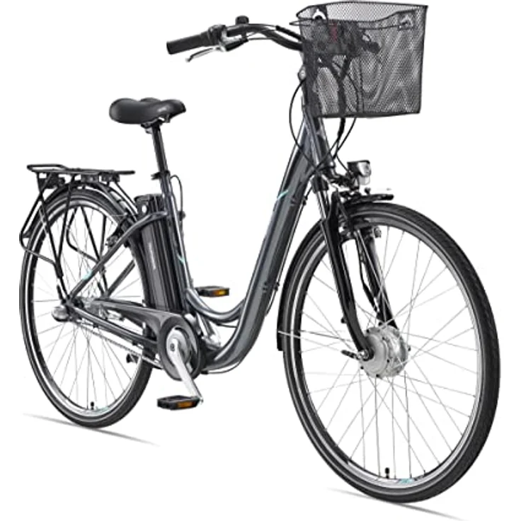 TELEFUNKEN E-Bike Damen 28 Zoll Elektrofahrrad - 3-Gang Shimano Nabenschaltung mit Rücktritt, Pedelec Citybike Alu mit Fahrradkorb, Frontmotor 250W /10,4Ah / 36V Sitzrohrakku, RC830 Multitalent, silber – Bild 1