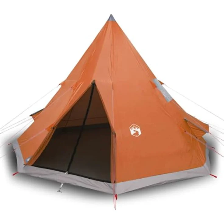 vidaXL Campingzelt, Tipi Zelt für 4 Personen Wasserdicht, Pyramidenzelt Leicht Tragbar, Indianerzelt für Camping Outdoor Wandern, Orange – Bild 3