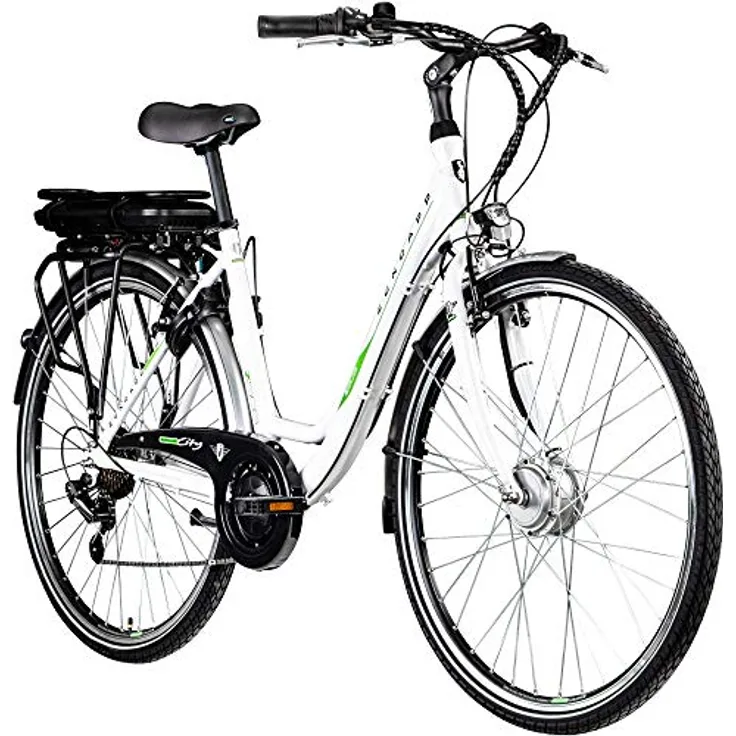 ZÜNDAPP E Bike 700c Damenrad Pedelec Z503 28 Zoll Elektrofahrrad in Weiß/Grün, 250W Motor, bis zu 135 km Reichweite