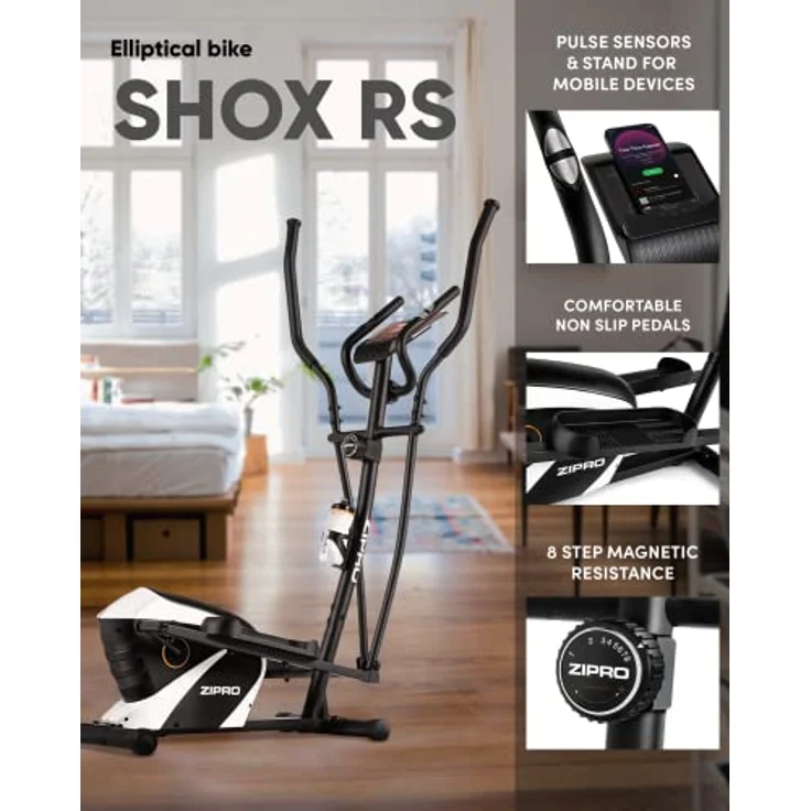 Zipro Shox RS Magnetischer Crosstrainer für Zuhause bis zu 120 kg - 8-Stufen Widerstand Ellipsentrainer Heimtrainer mit Computer misst Puls Kalorien Distanz Schnelligkeit - in Weiß – Bild 3